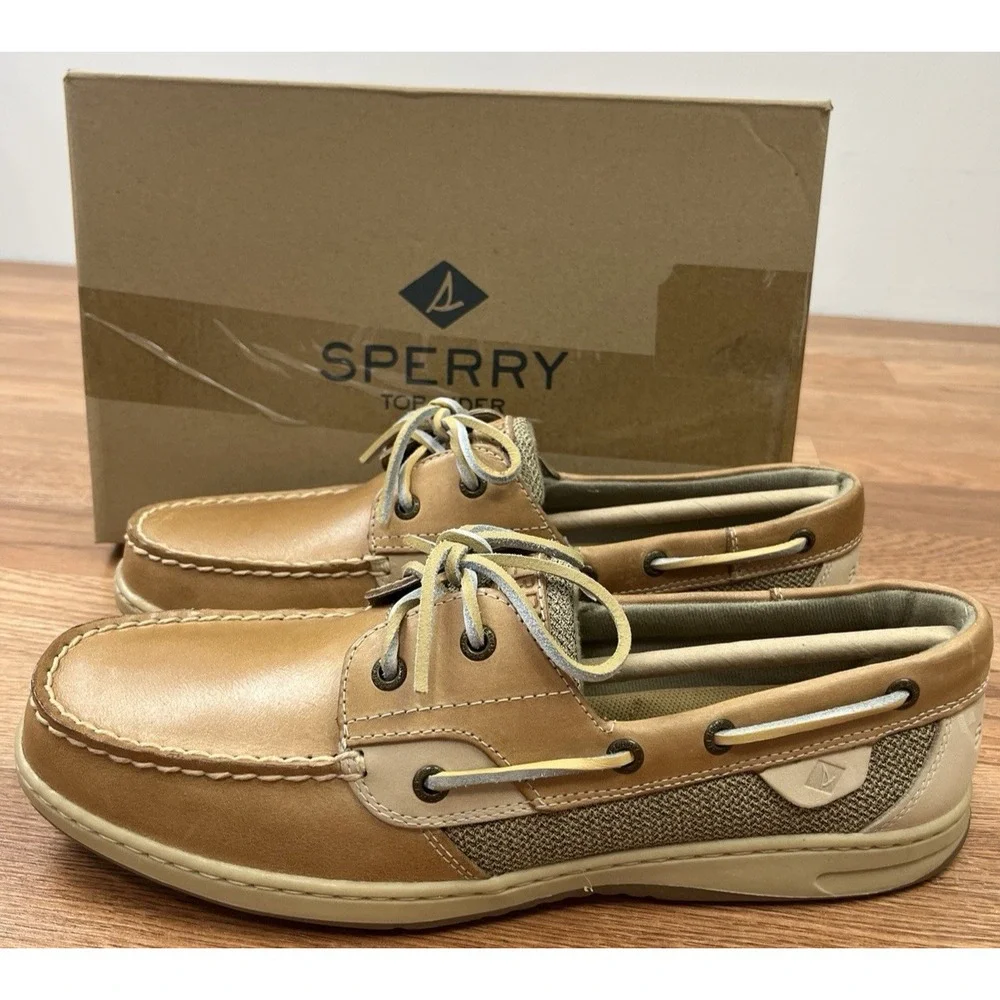 Sperry Women's Bluefish 2 Eye Leather Boat Shoes Linen/Oat Size 12 NEW